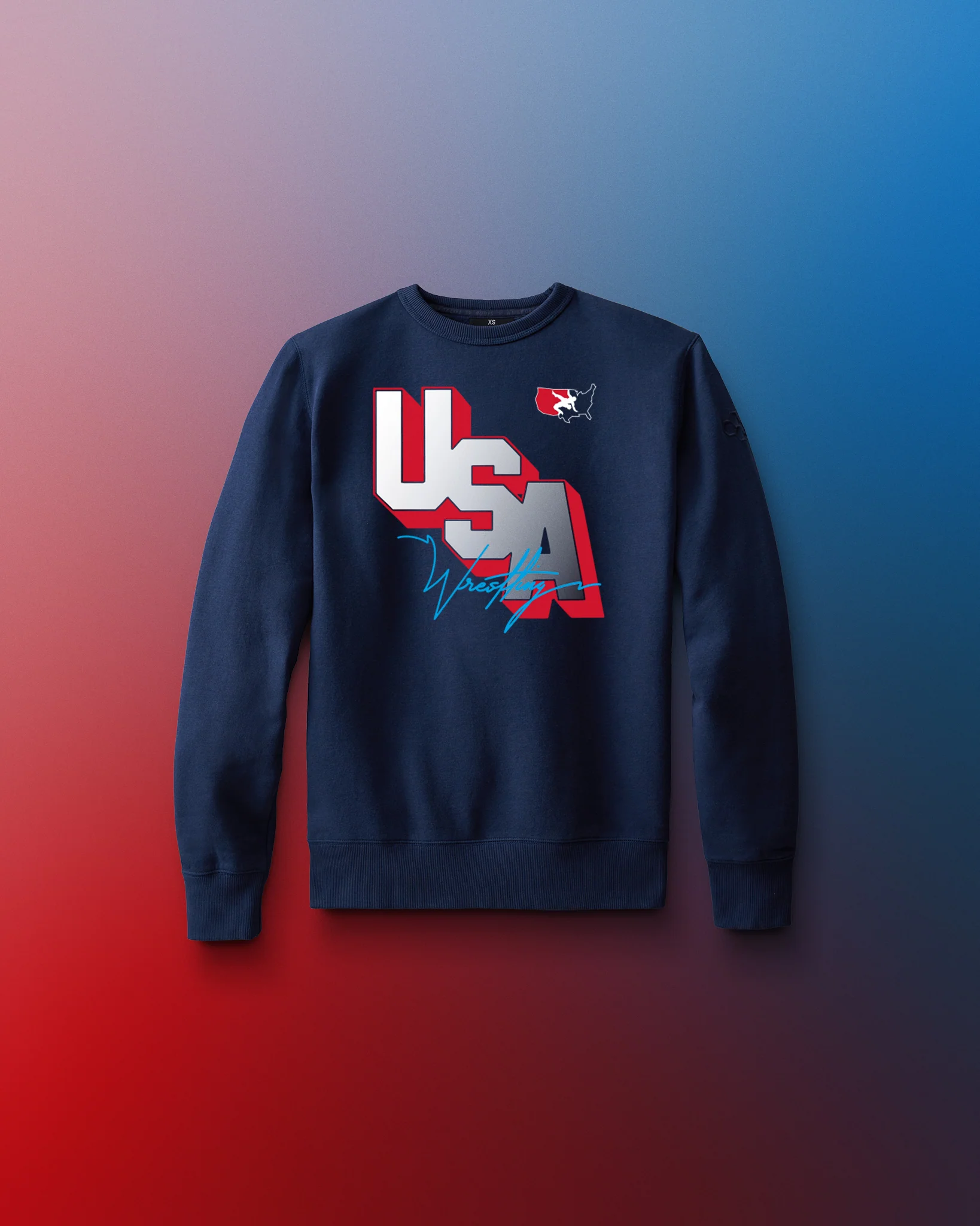 USA Wrestling Block Youth Comfort Fleece Crewneck - Image 2