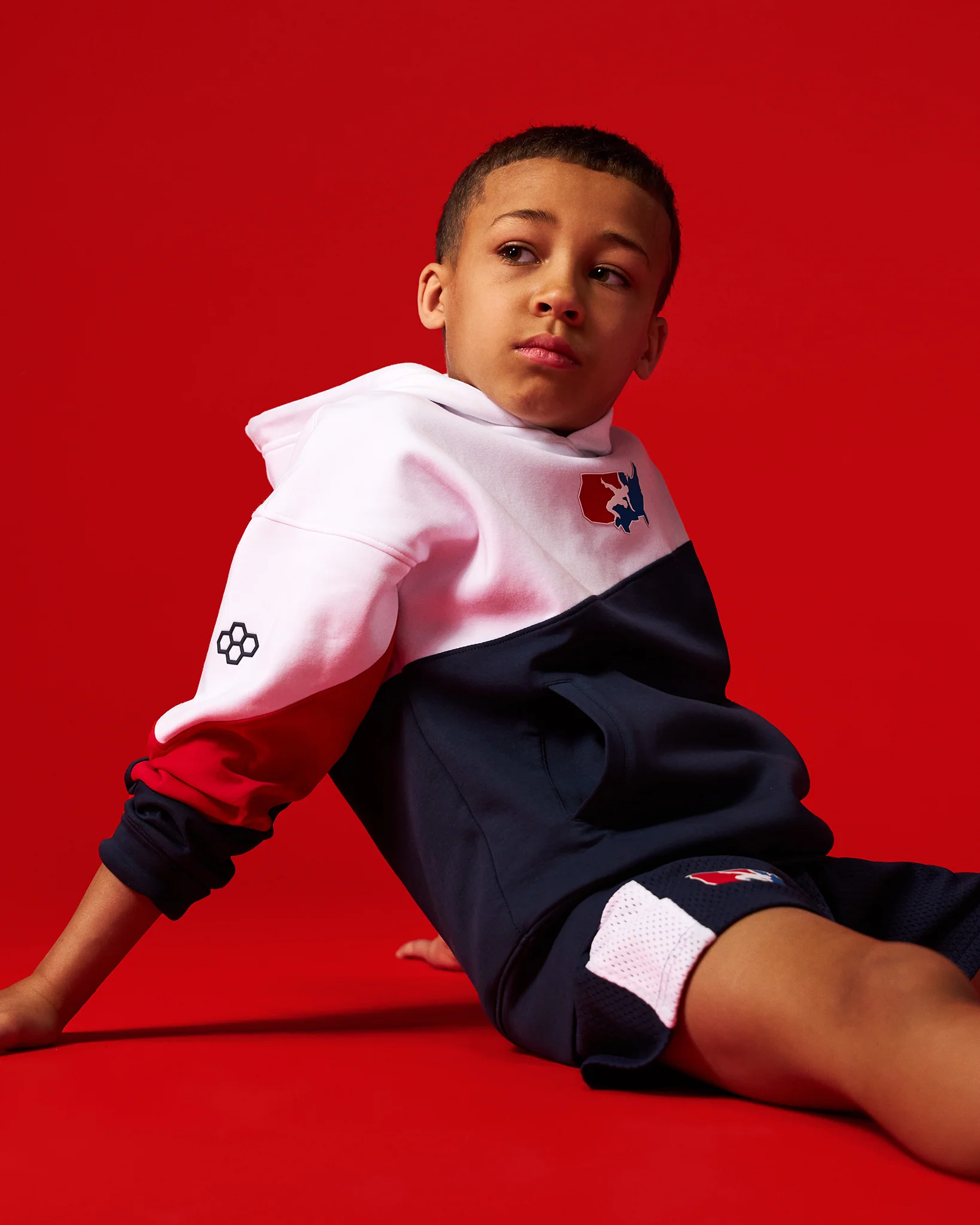 USA Wrestling Colorblock Youth Hoodie - Navy/White/Red - Image 3