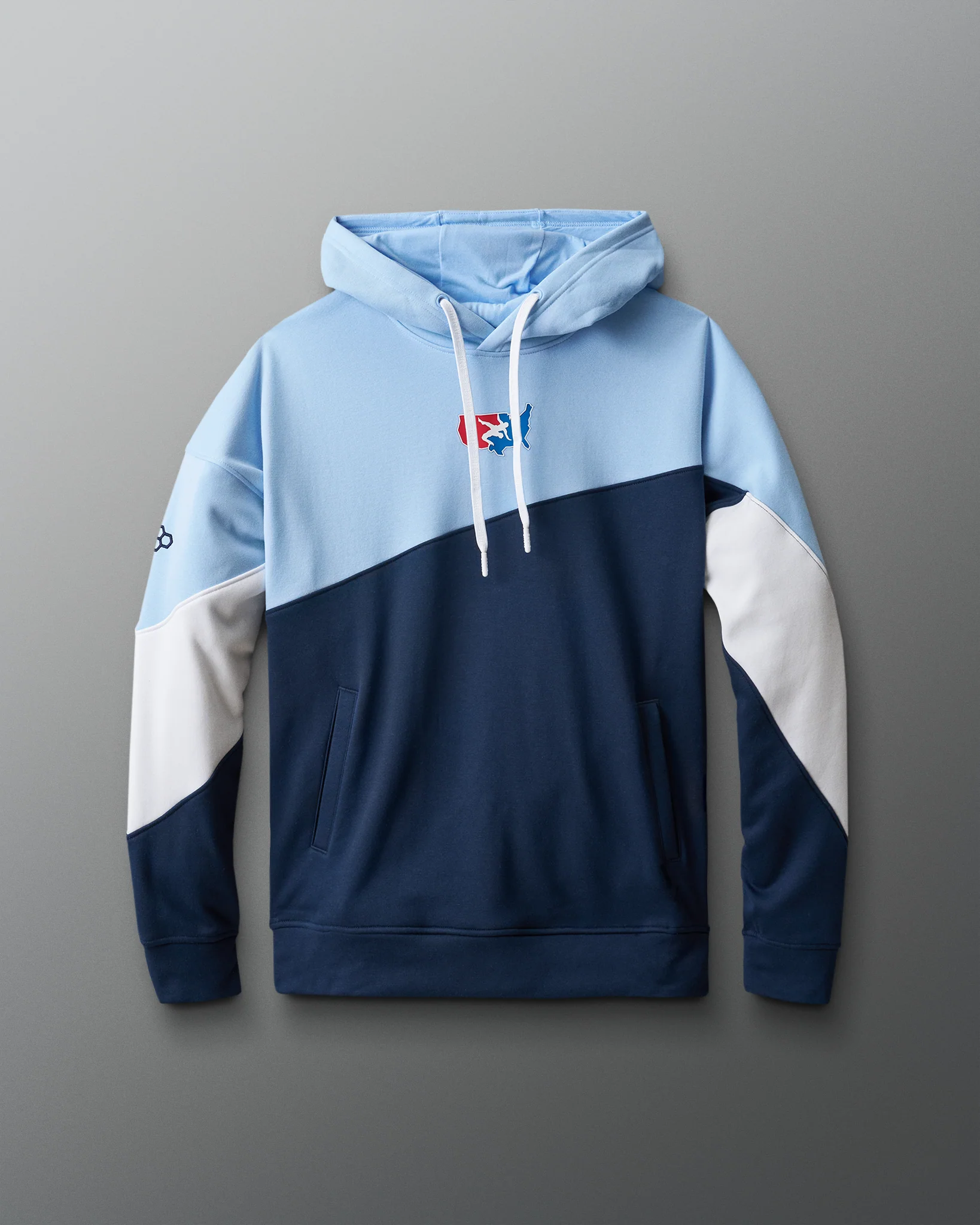 USA Wrestling Fleece Colorblock Hoodie - Navy/Light Blue/White - Image 2