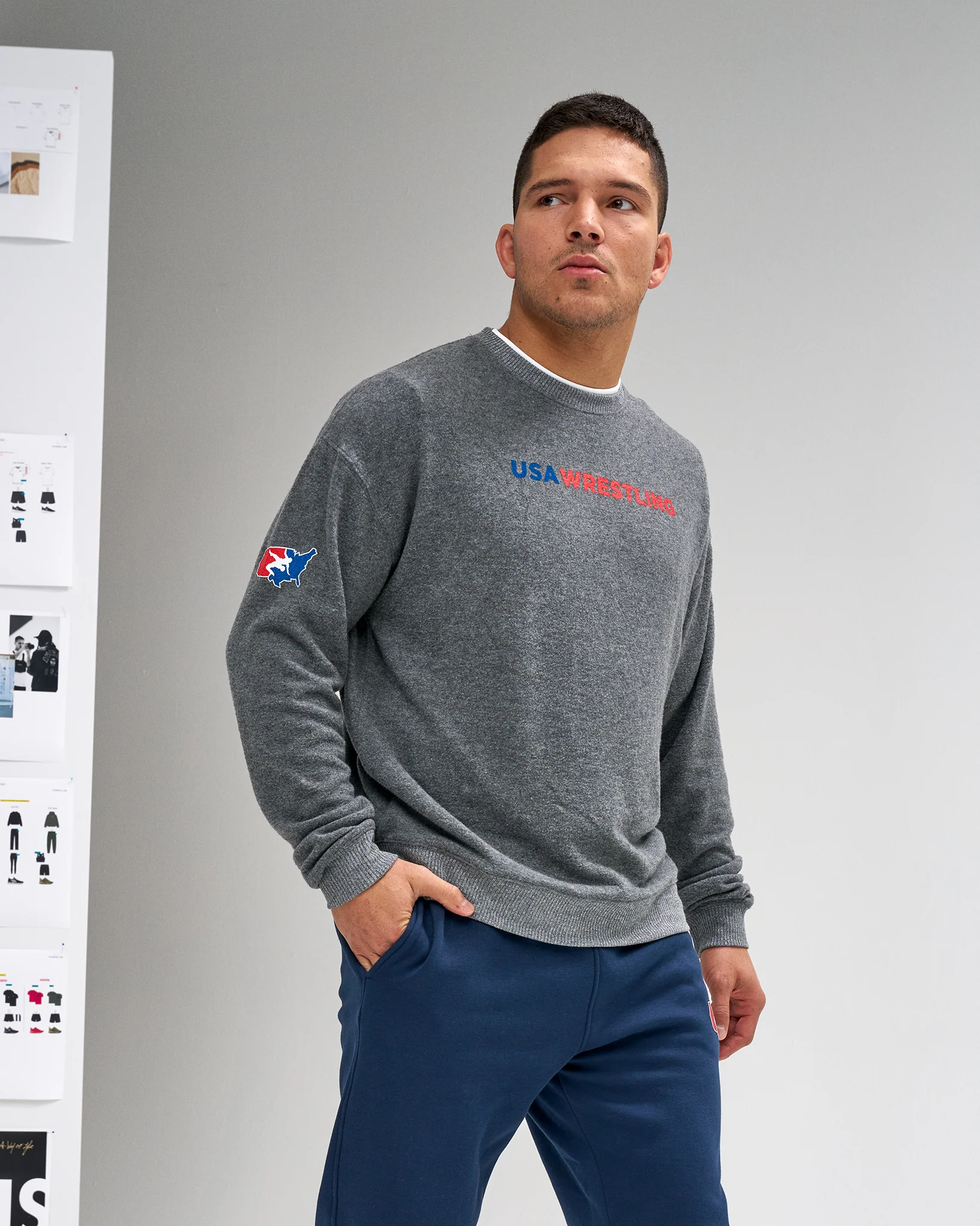 USA Wrestling Wordmark Hacci Crewneck - Image 2